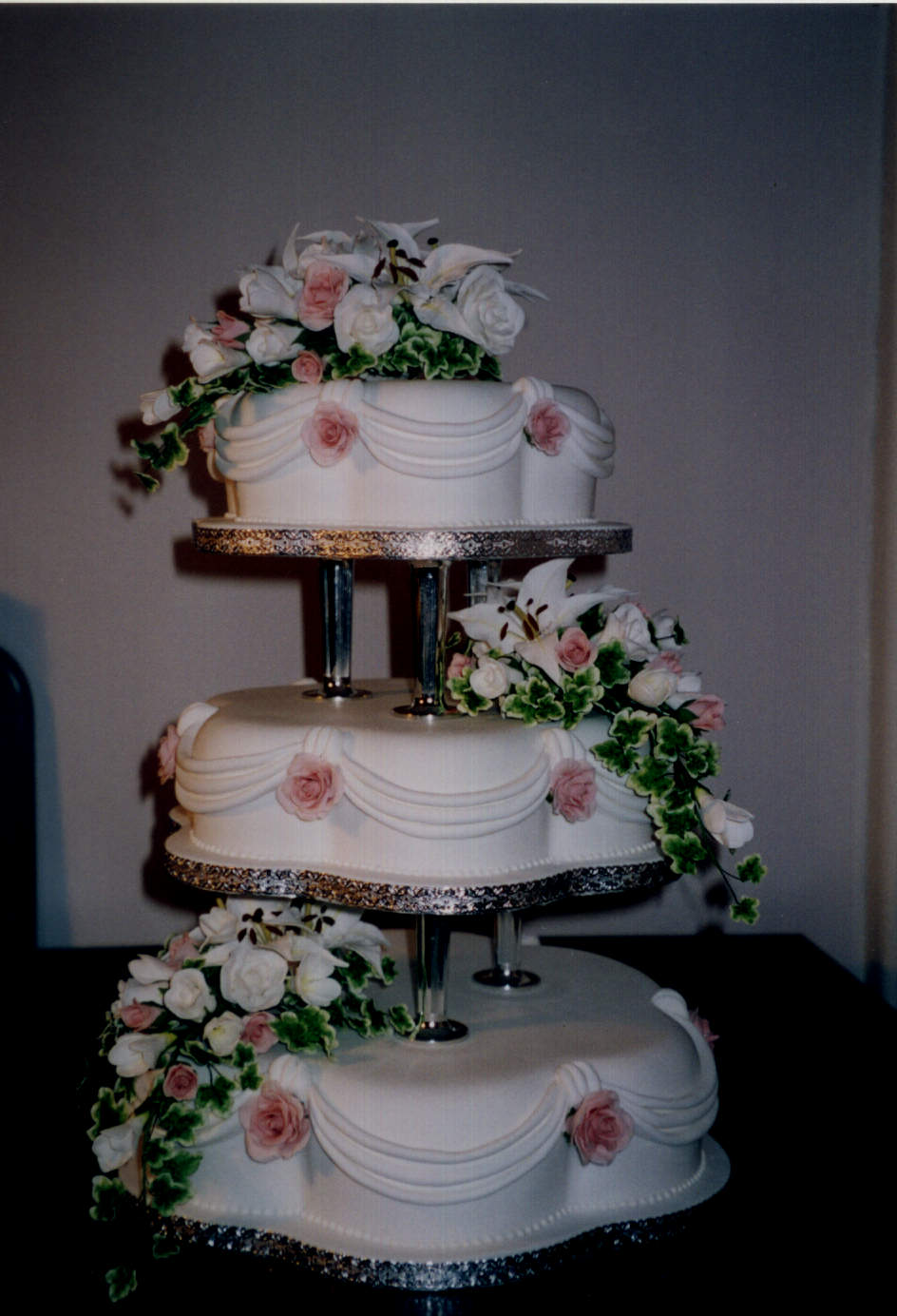 3 Tier Petal Wedding Cake With Sugar Lillies And Roses | Susie's Cakes