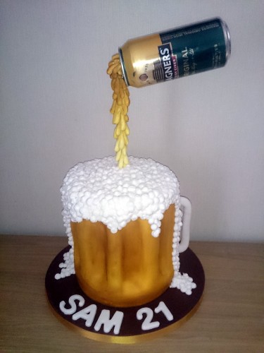 suspended beer-cider can novelty birthday cake