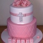 2 Tier Pink and White Christening Cake